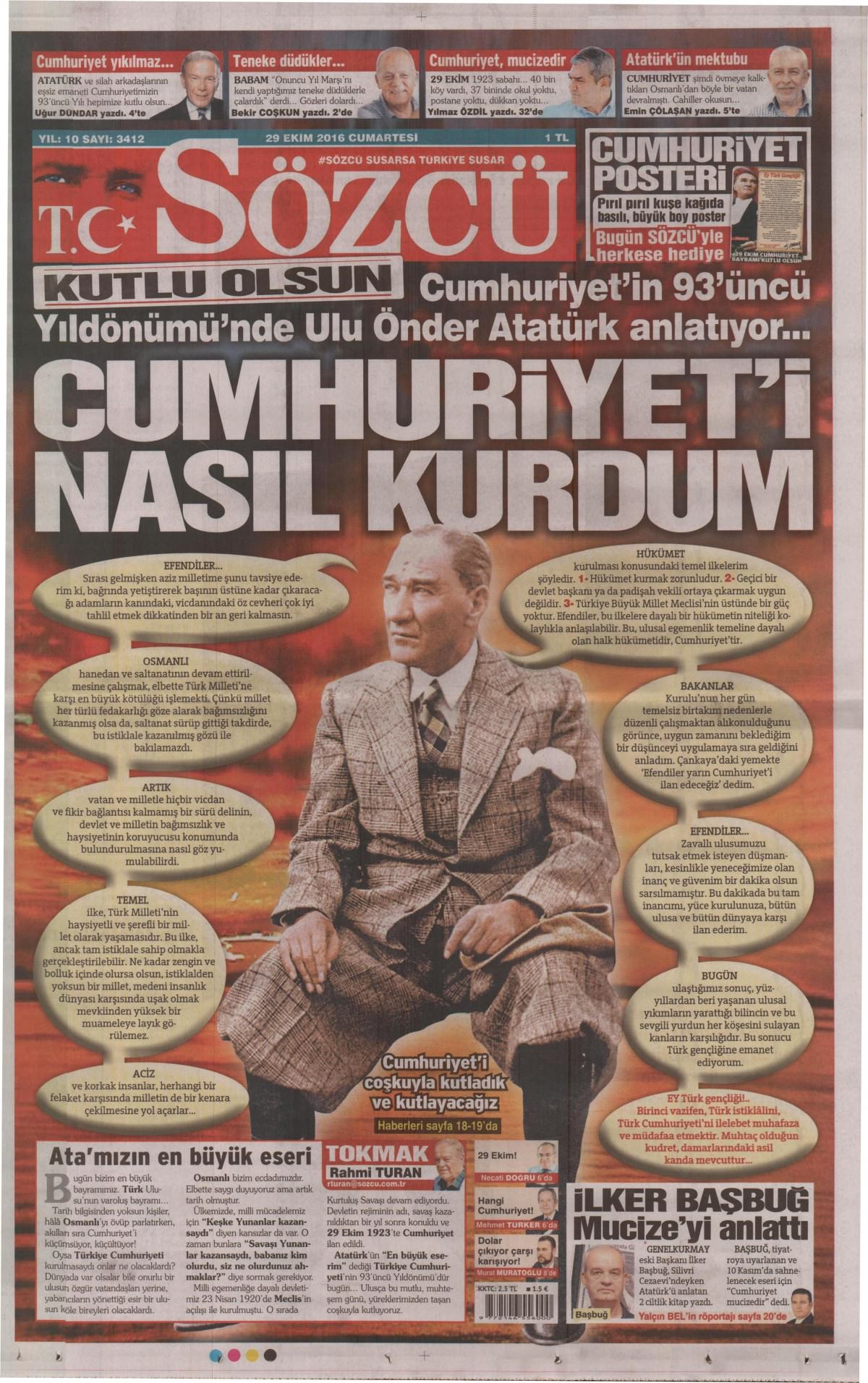 29 Ekim 2016 gazete manşetleri - 899