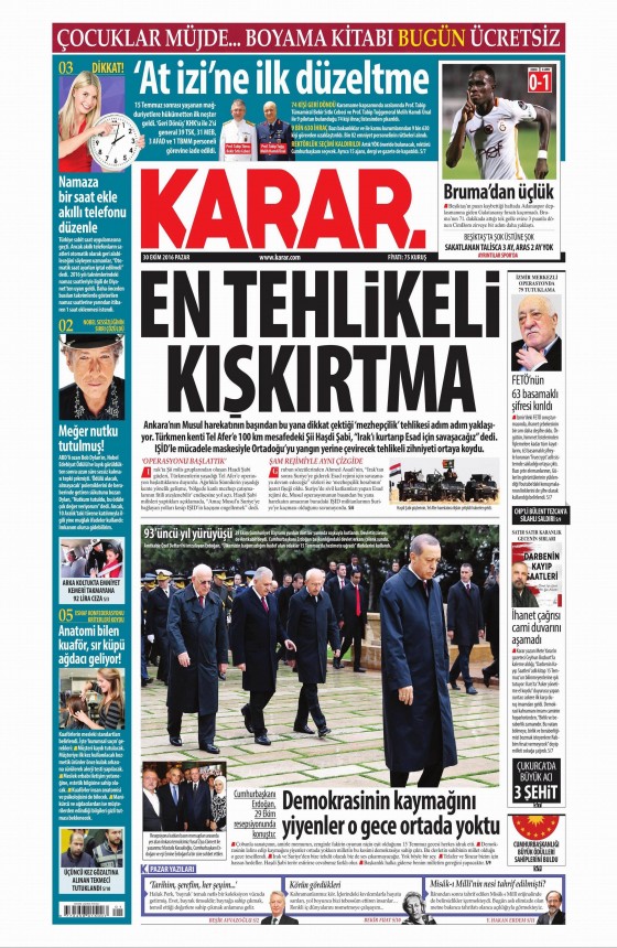 30 Ekim 2016 gazete manşetleri - 1