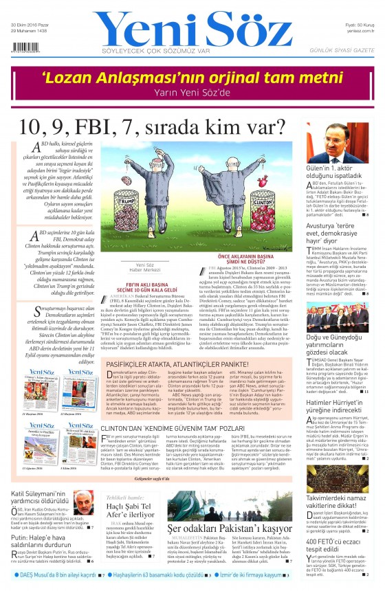 30 Ekim 2016 gazete manşetleri - 14