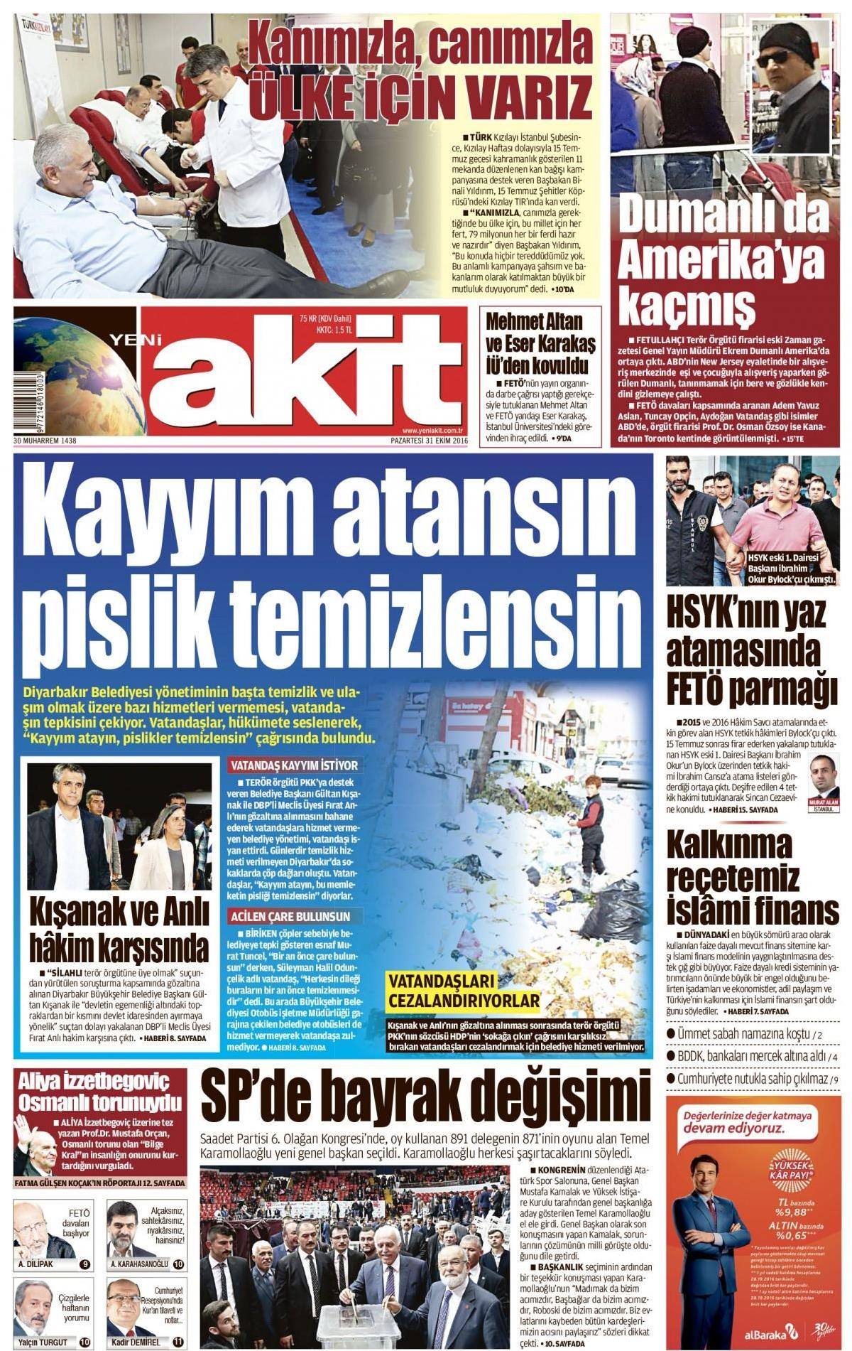 31 Ekim 2016 gazete manşetleri - 2
