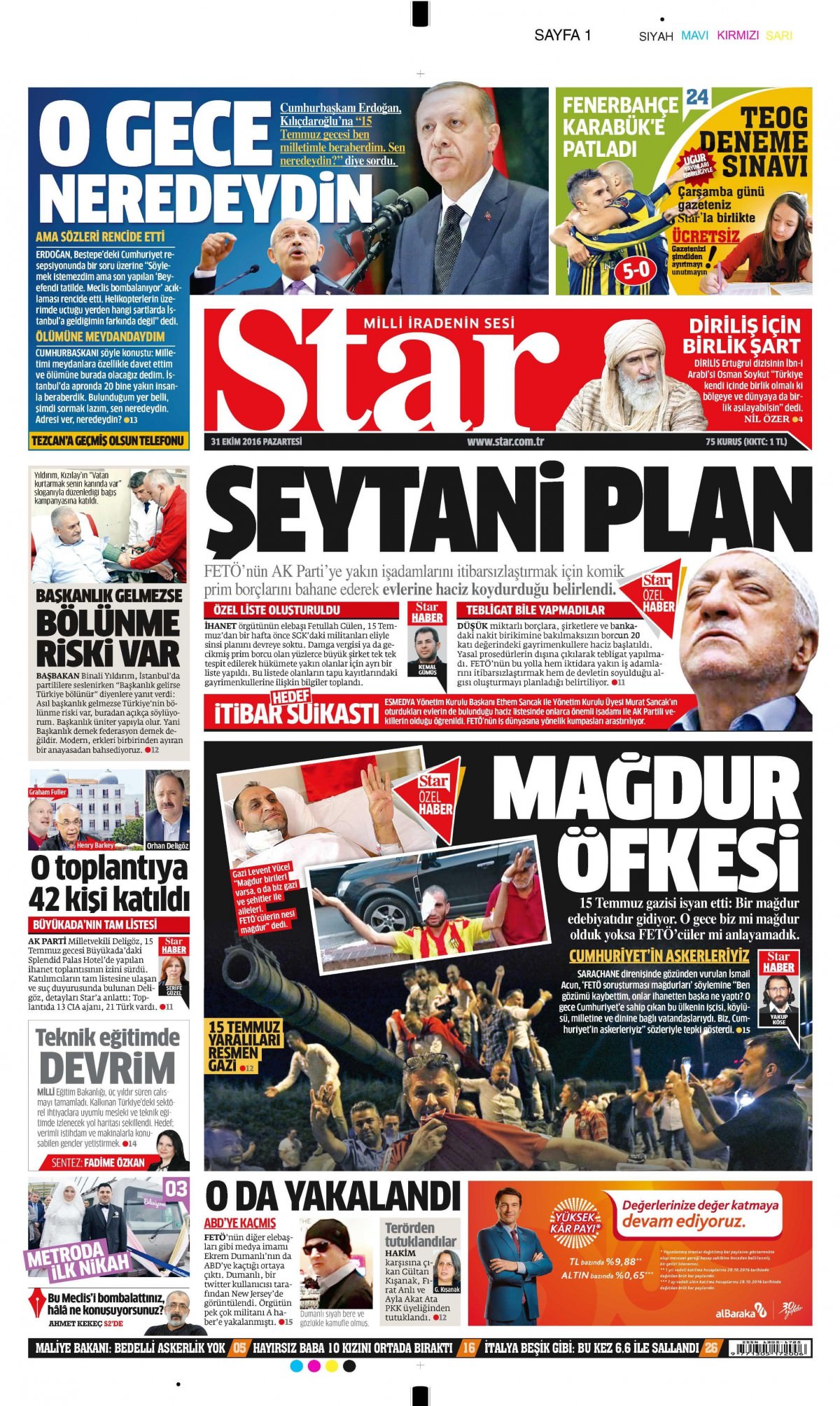 31 Ekim 2016 gazete manşetleri - 5