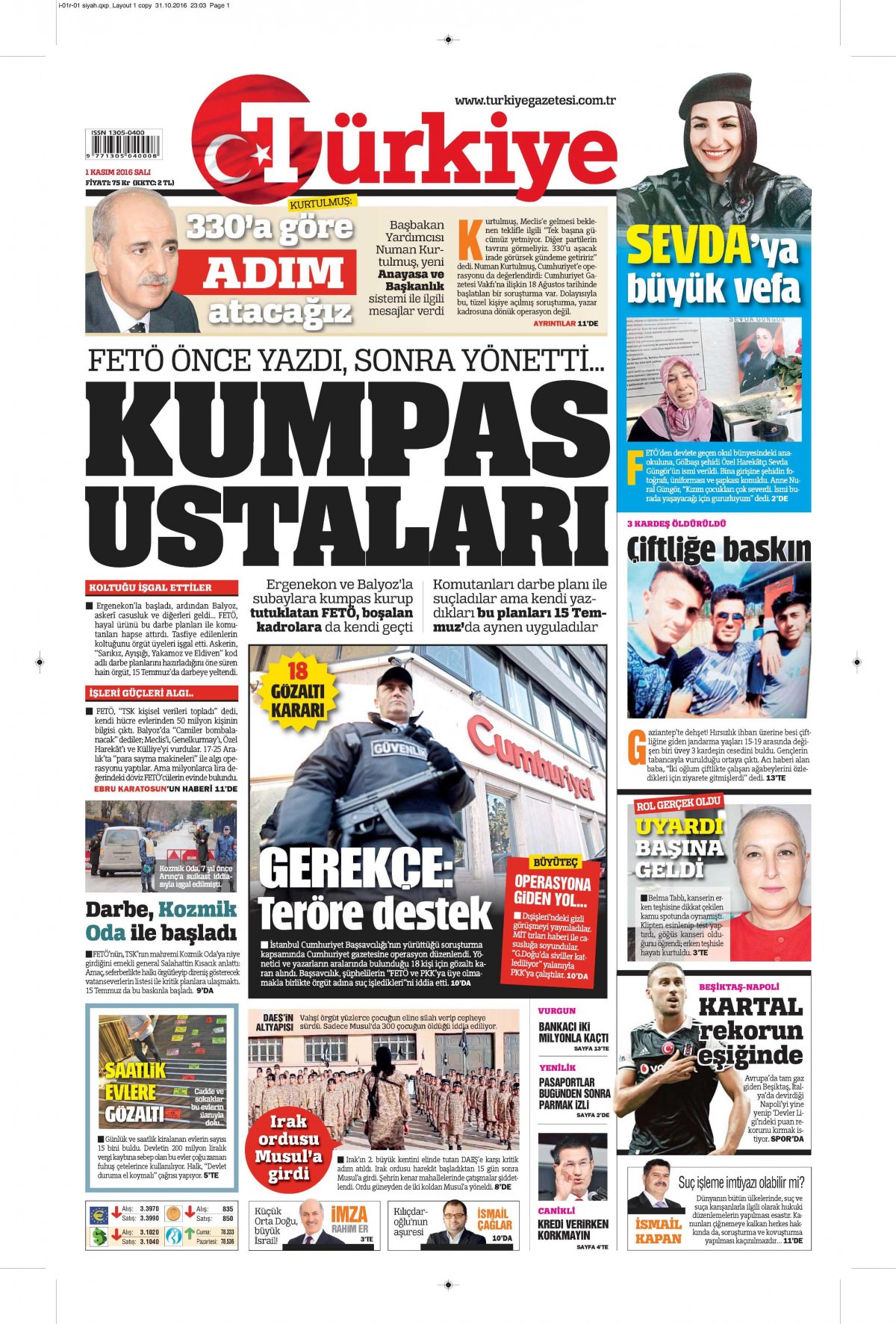 1 Kasım 2016 gazete manşetleri - 709