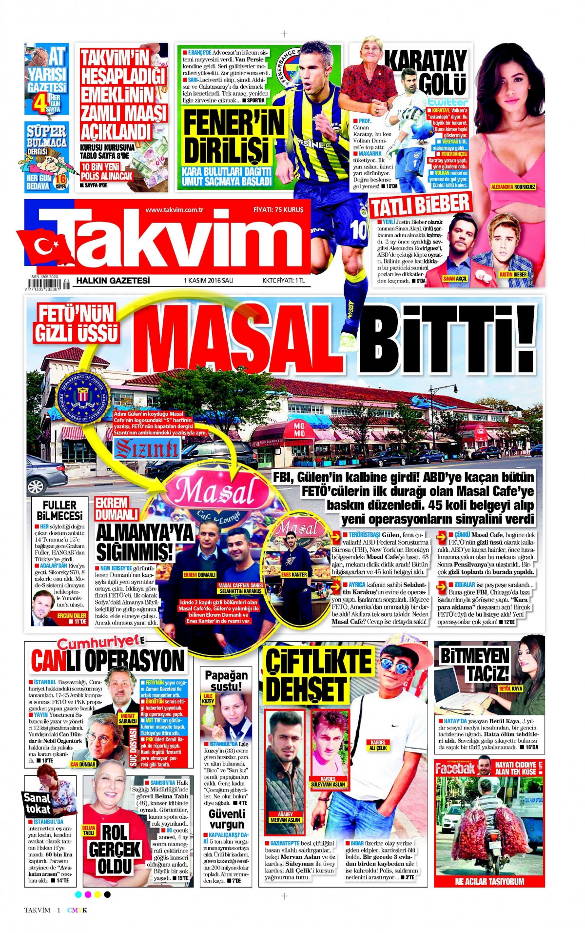 1 Kasım 2016 gazete manşetleri - 750