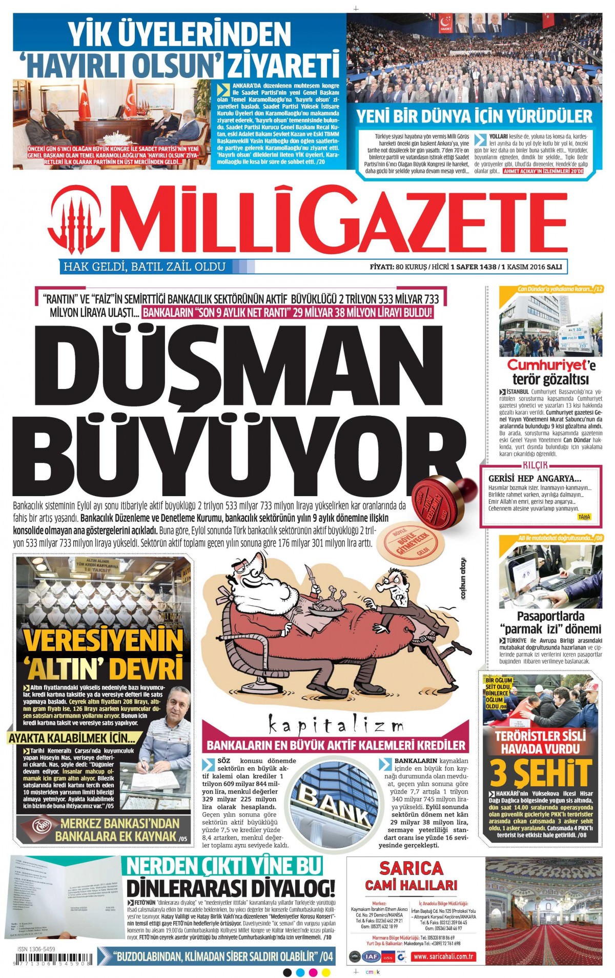 1 Kasım 2016 gazete manşetleri - 909