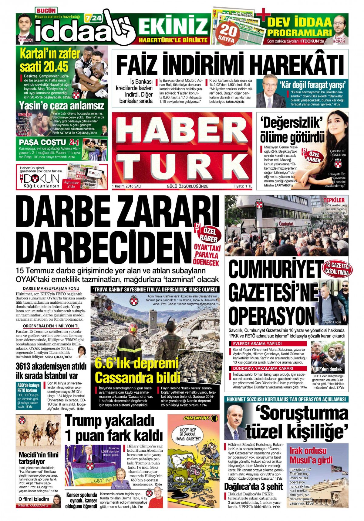 1 Kasım 2016 gazete manşetleri - 944