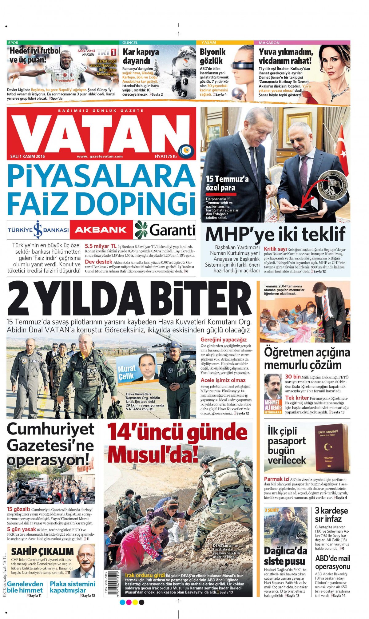 1 Kasım 2016 gazete manşetleri - 555