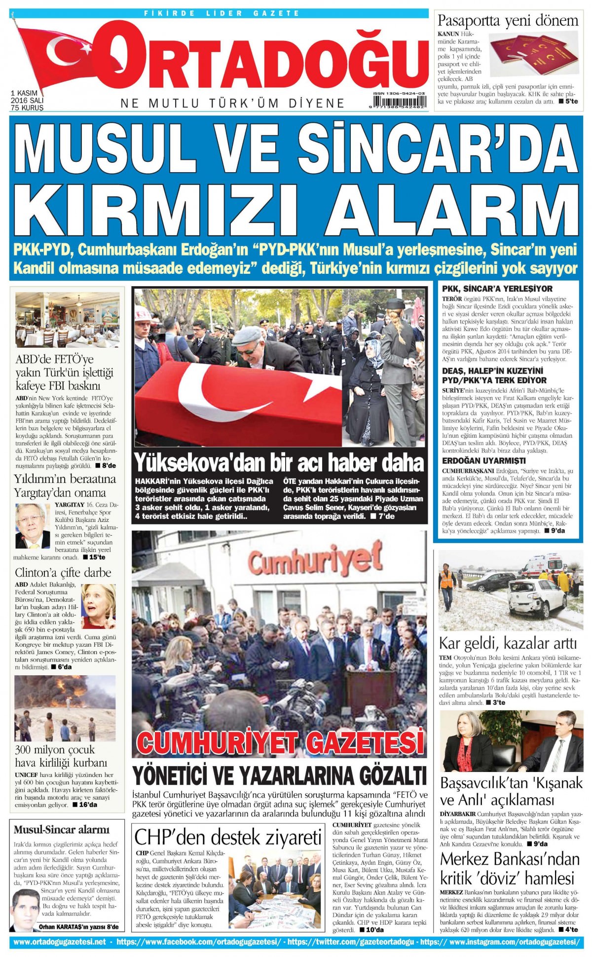 1 Kasım 2016 gazete manşetleri - 505