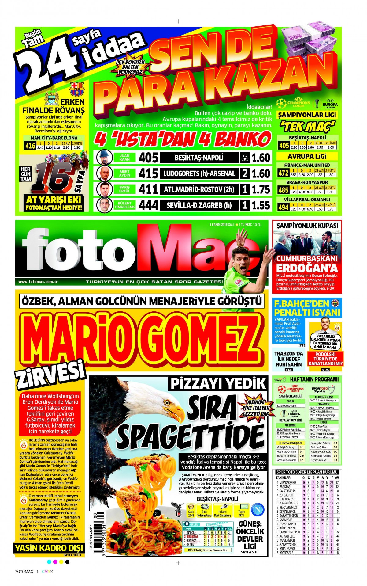 1 Kasım 2016 gazete manşetleri - 852