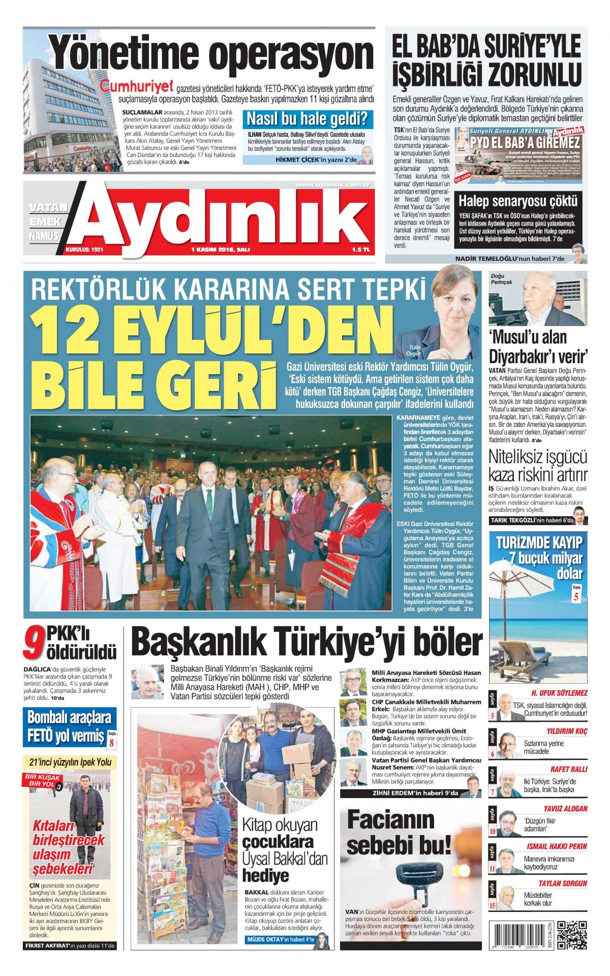 1 Kasım 2016 gazete manşetleri - 720