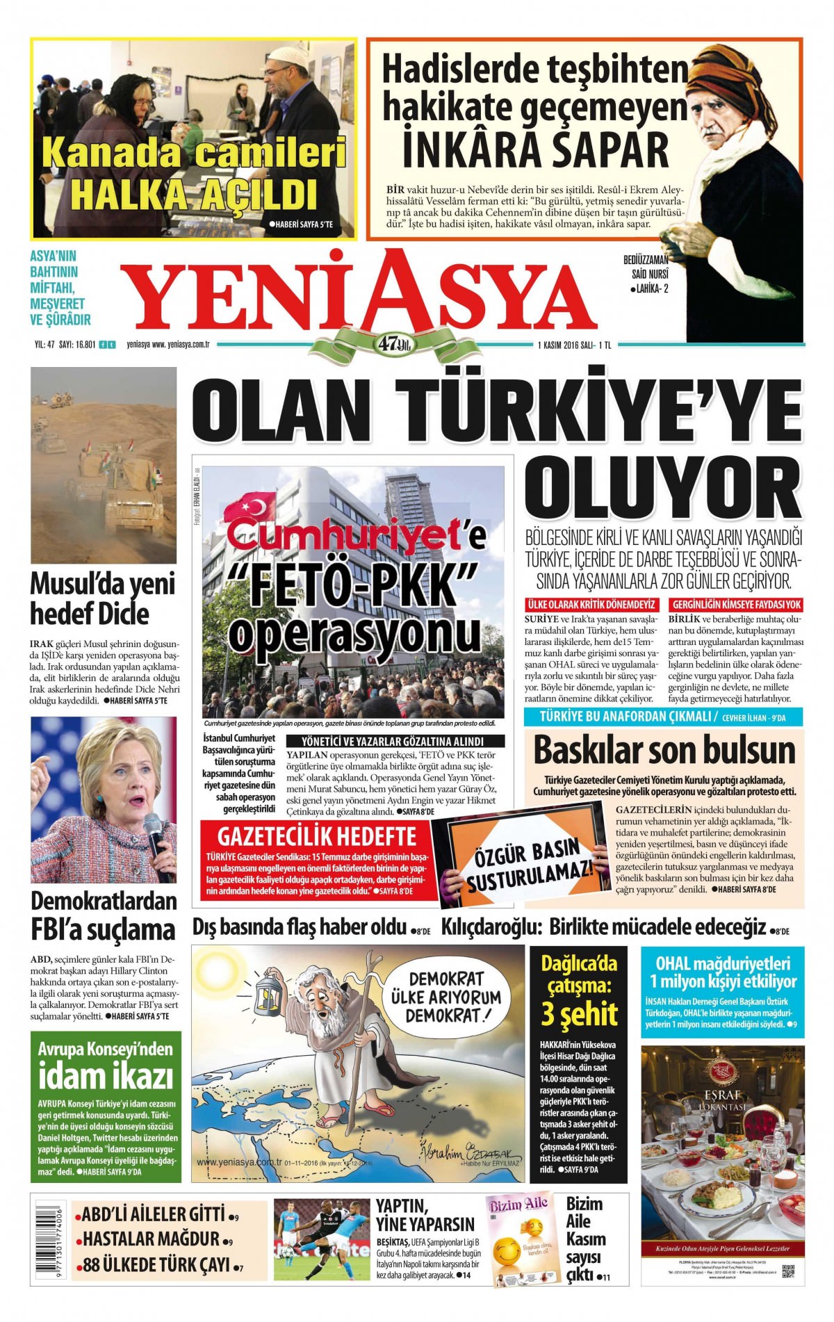 1 Kasım 2016 gazete manşetleri - 648