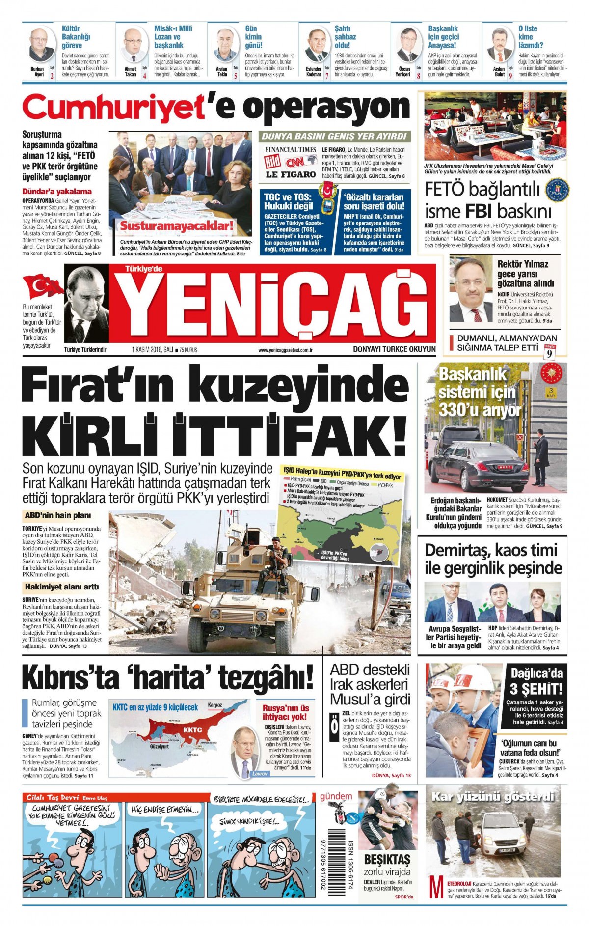1 Kasım 2016 gazete manşetleri - 887