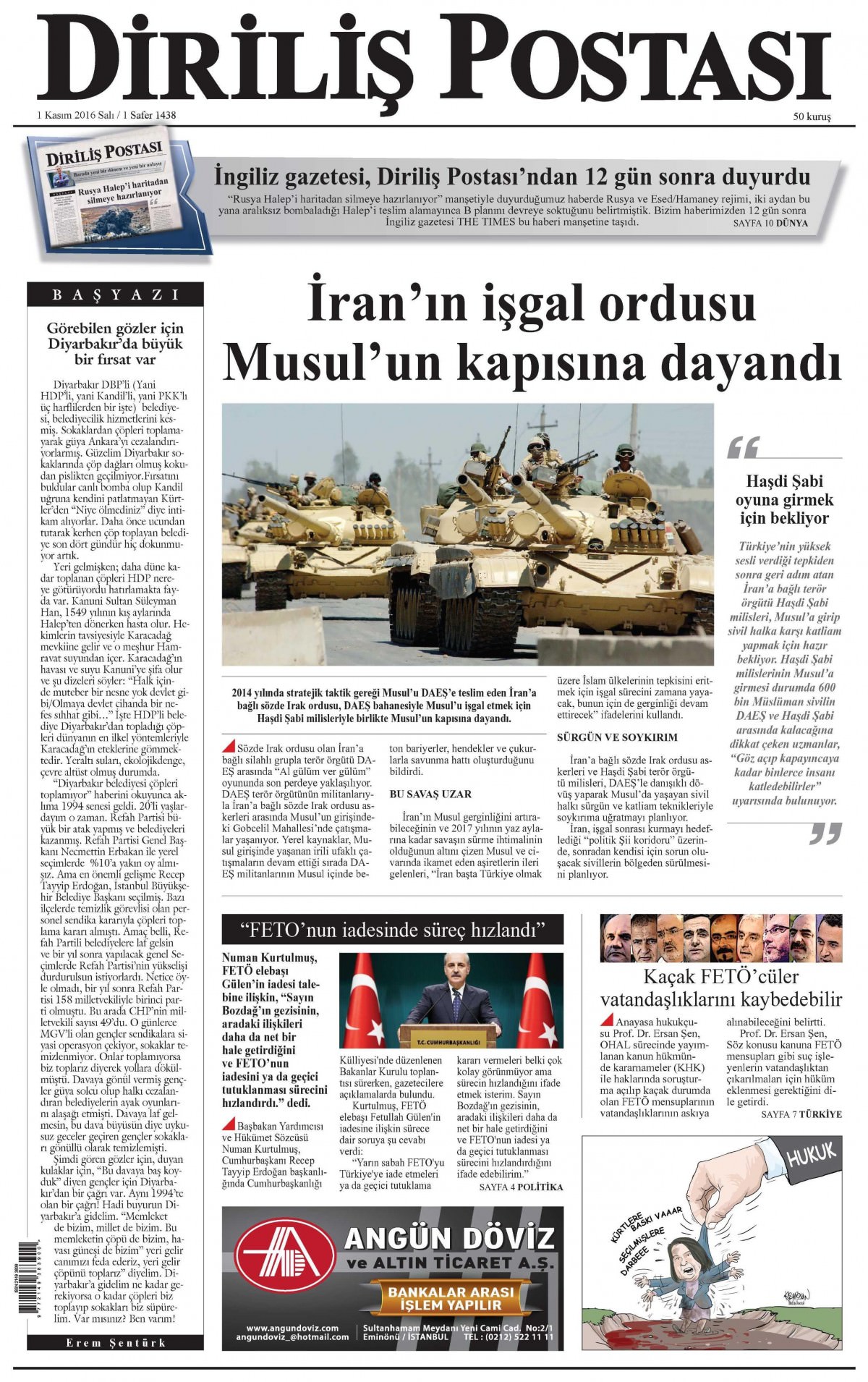 1 Kasım 2016 gazete manşetleri - 741