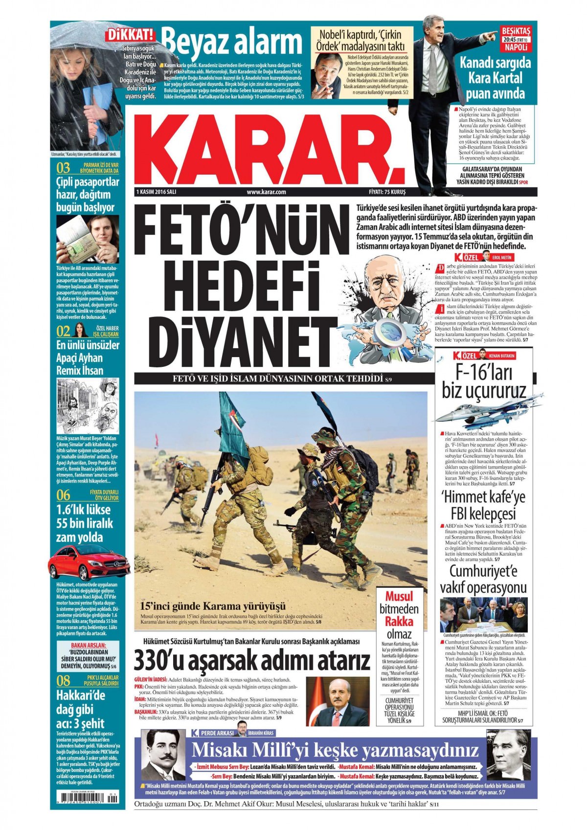 1 Kasım 2016 gazete manşetleri - 730