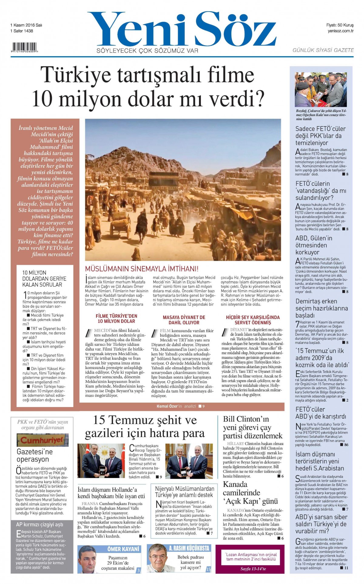 1 Kasım 2016 gazete manşetleri - 889