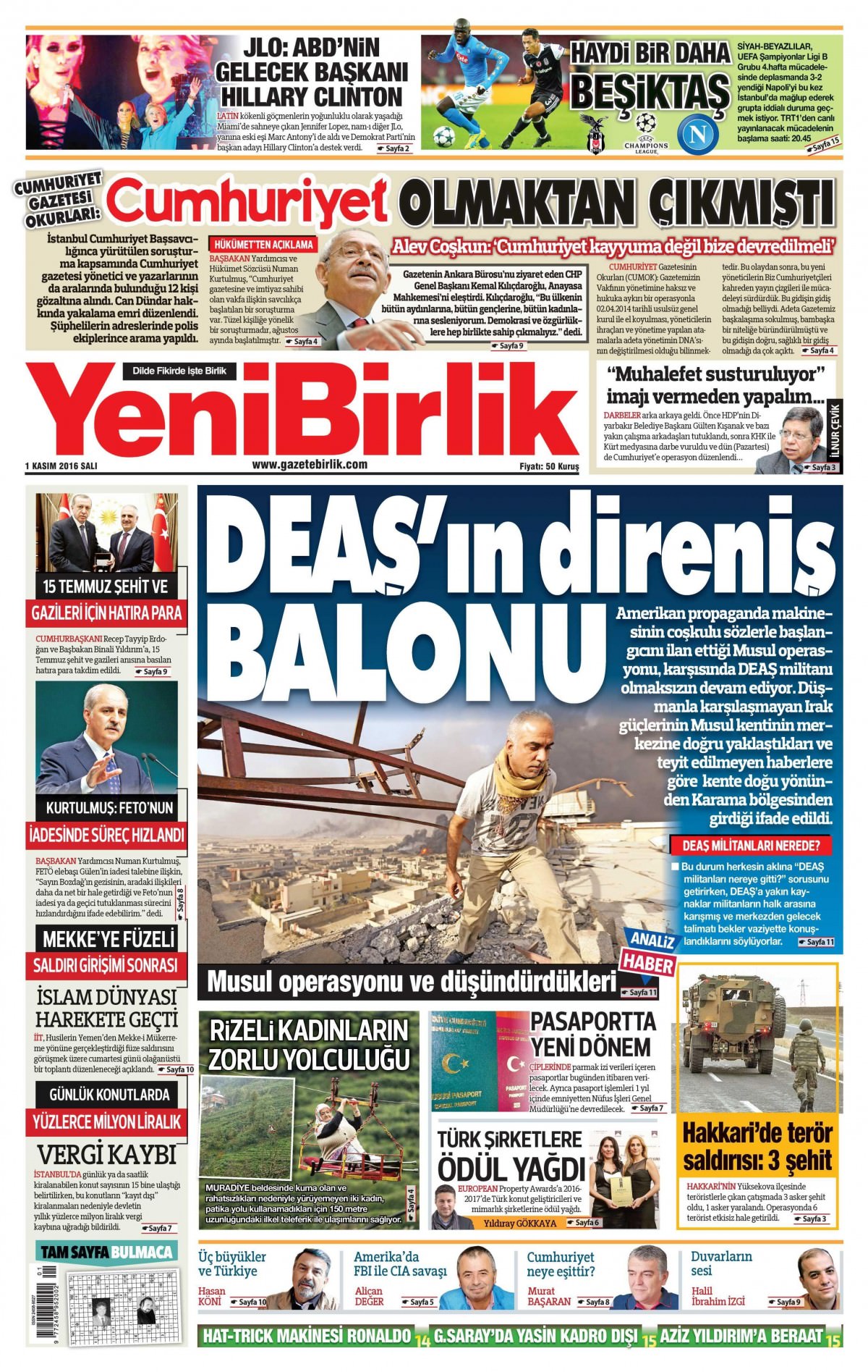 1 Kasım 2016 gazete manşetleri - 589