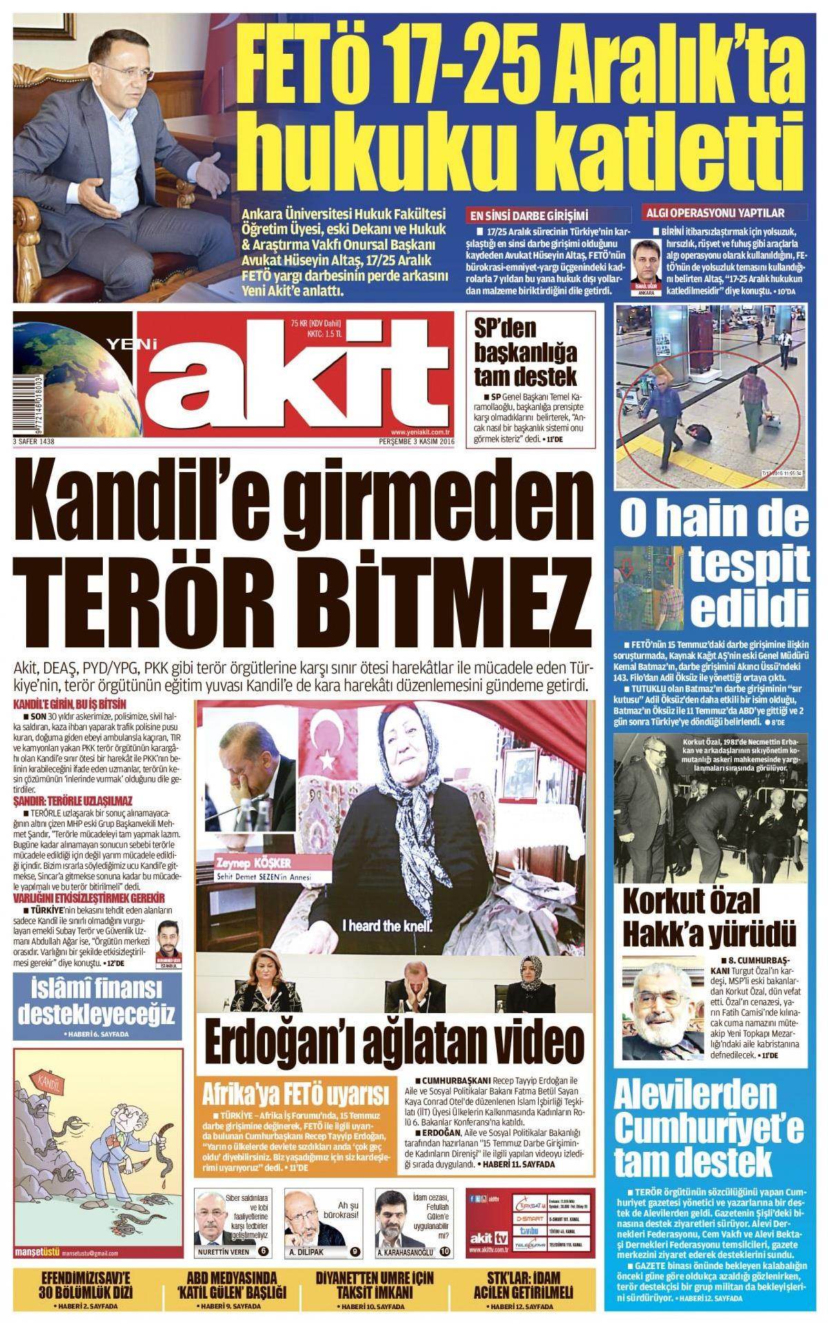 3 Kasım 2016 gazete manşetleri - 808