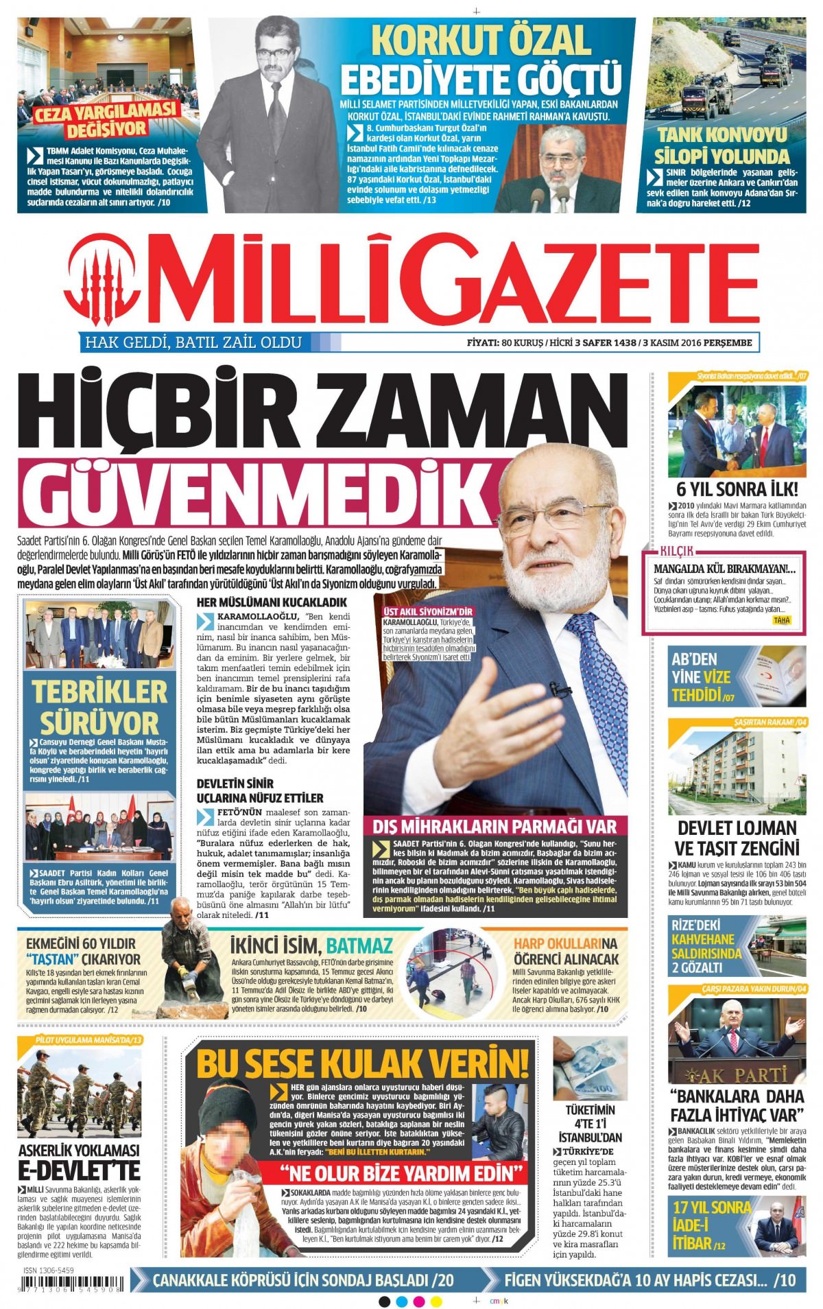 3 Kasım 2016 gazete manşetleri - 680