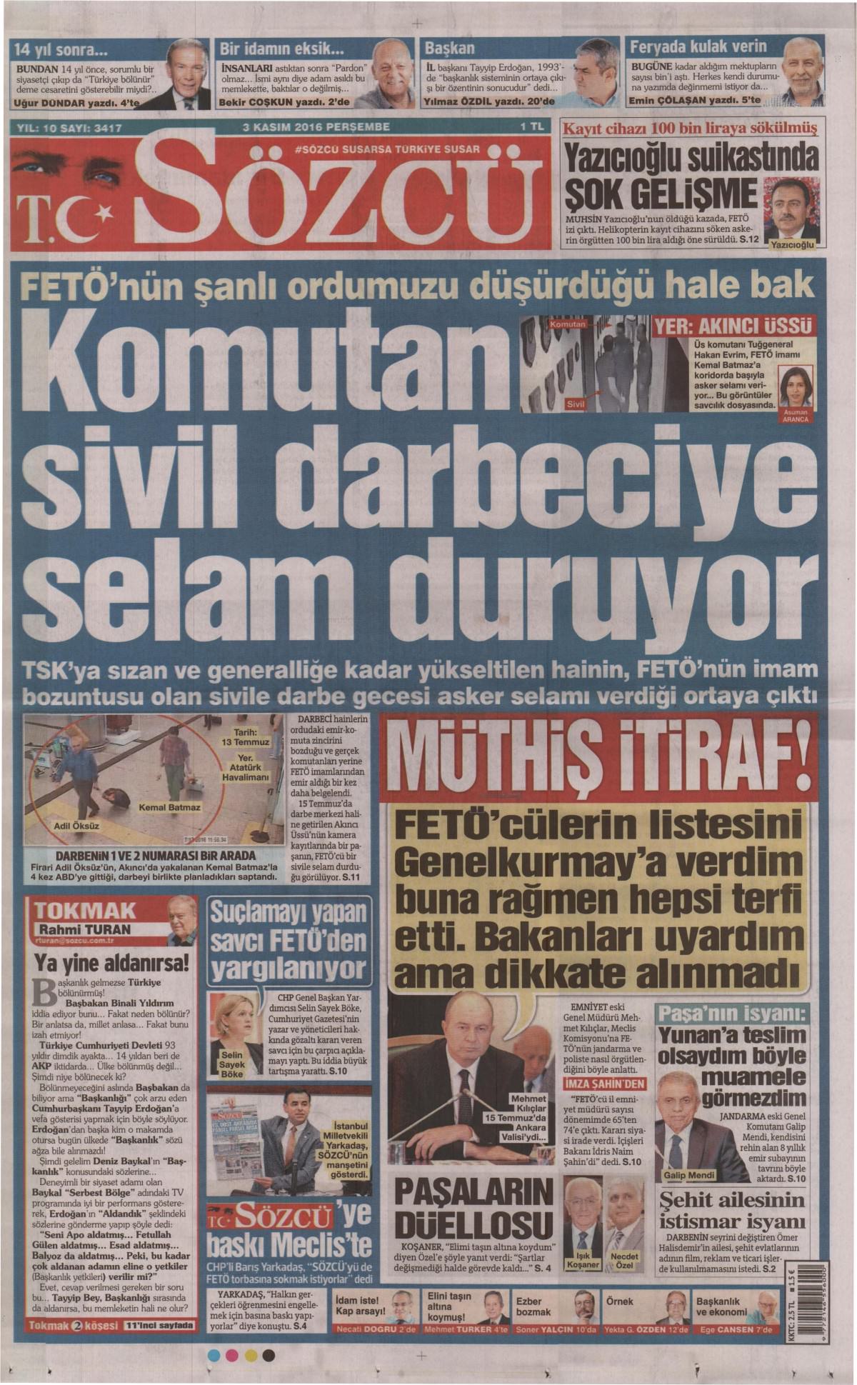 3 Kasım 2016 gazete manşetleri - 811