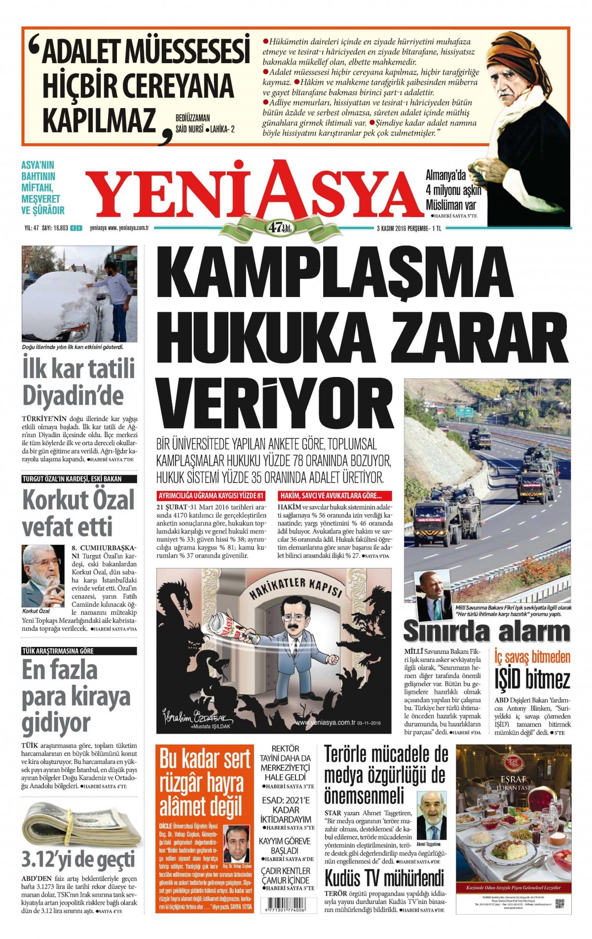 3 Kasım 2016 gazete manşetleri - 564