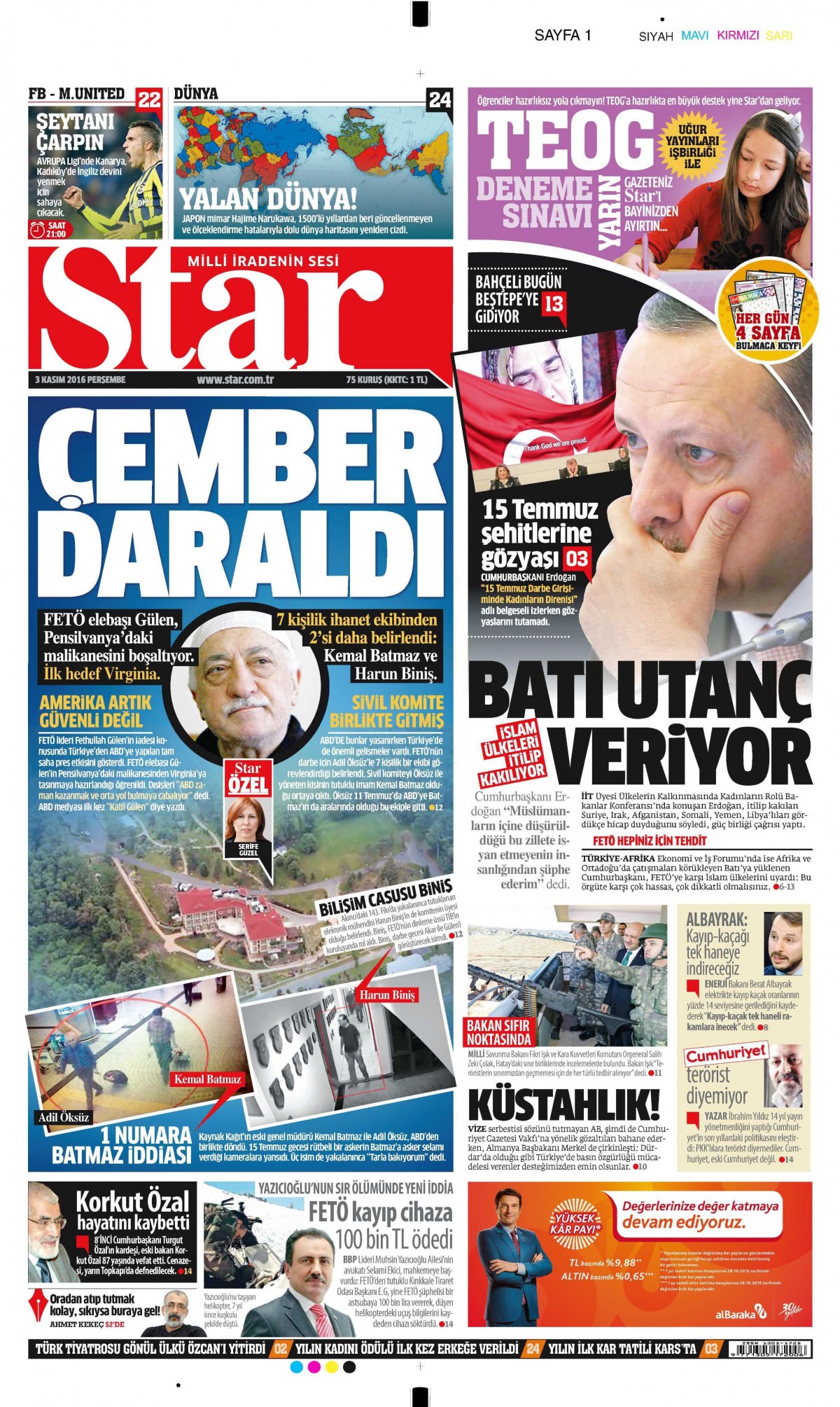 3 Kasım 2016 gazete manşetleri - 585