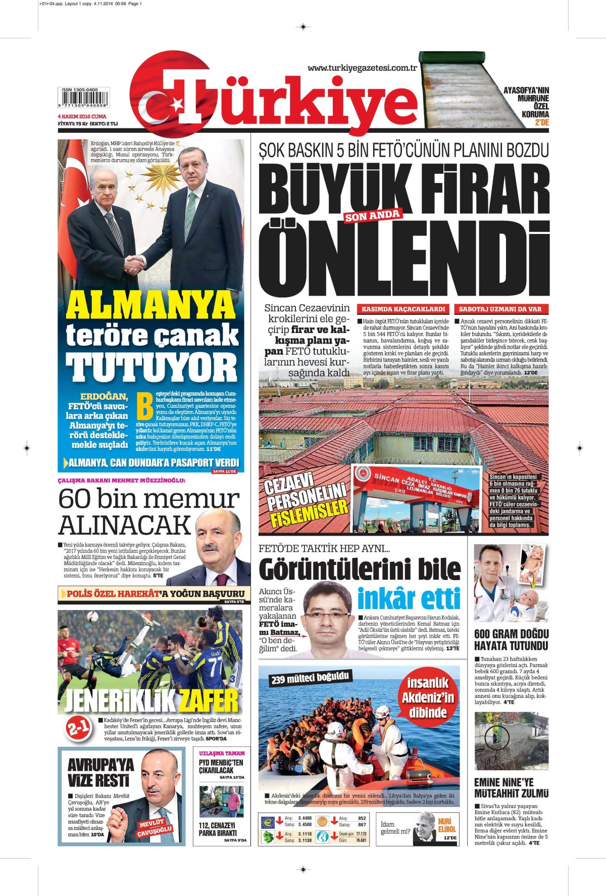 4 Kasım 2016 gazete manşetleri - 860