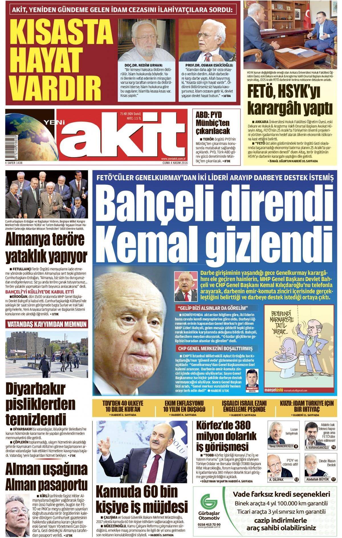 4 Kasım 2016 gazete manşetleri - 757