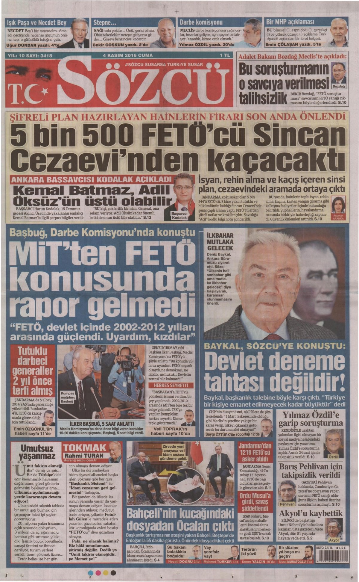 4 Kasım 2016 gazete manşetleri - 557