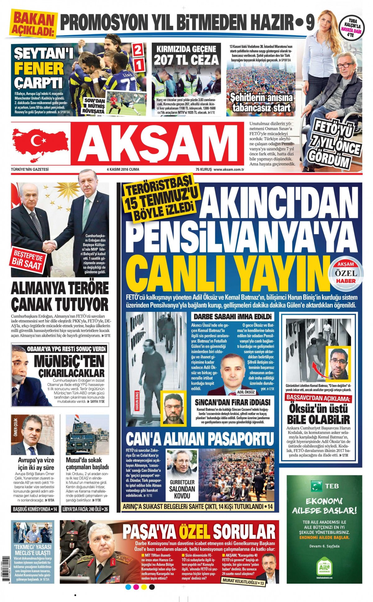 4 Kasım 2016 gazete manşetleri - 644