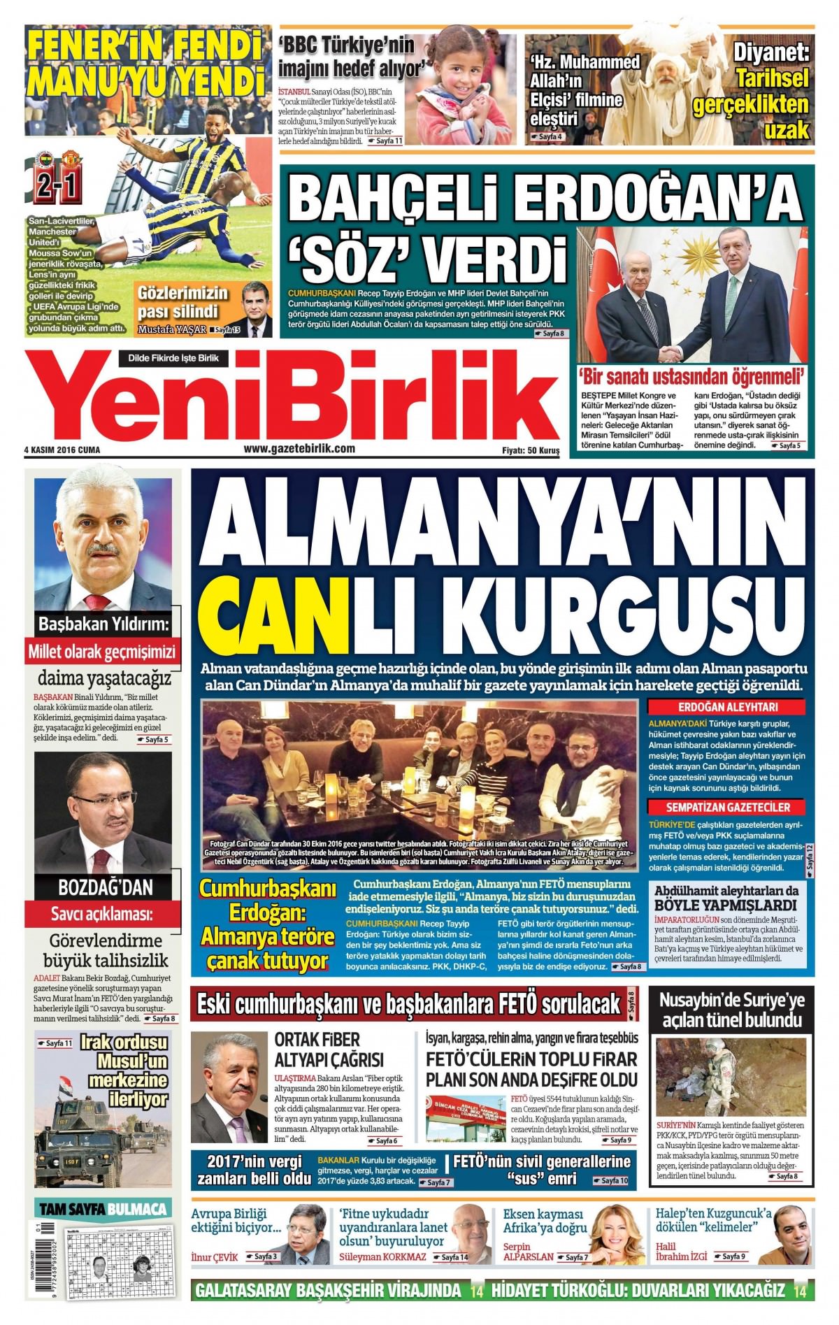 4 Kasım 2016 gazete manşetleri - 940