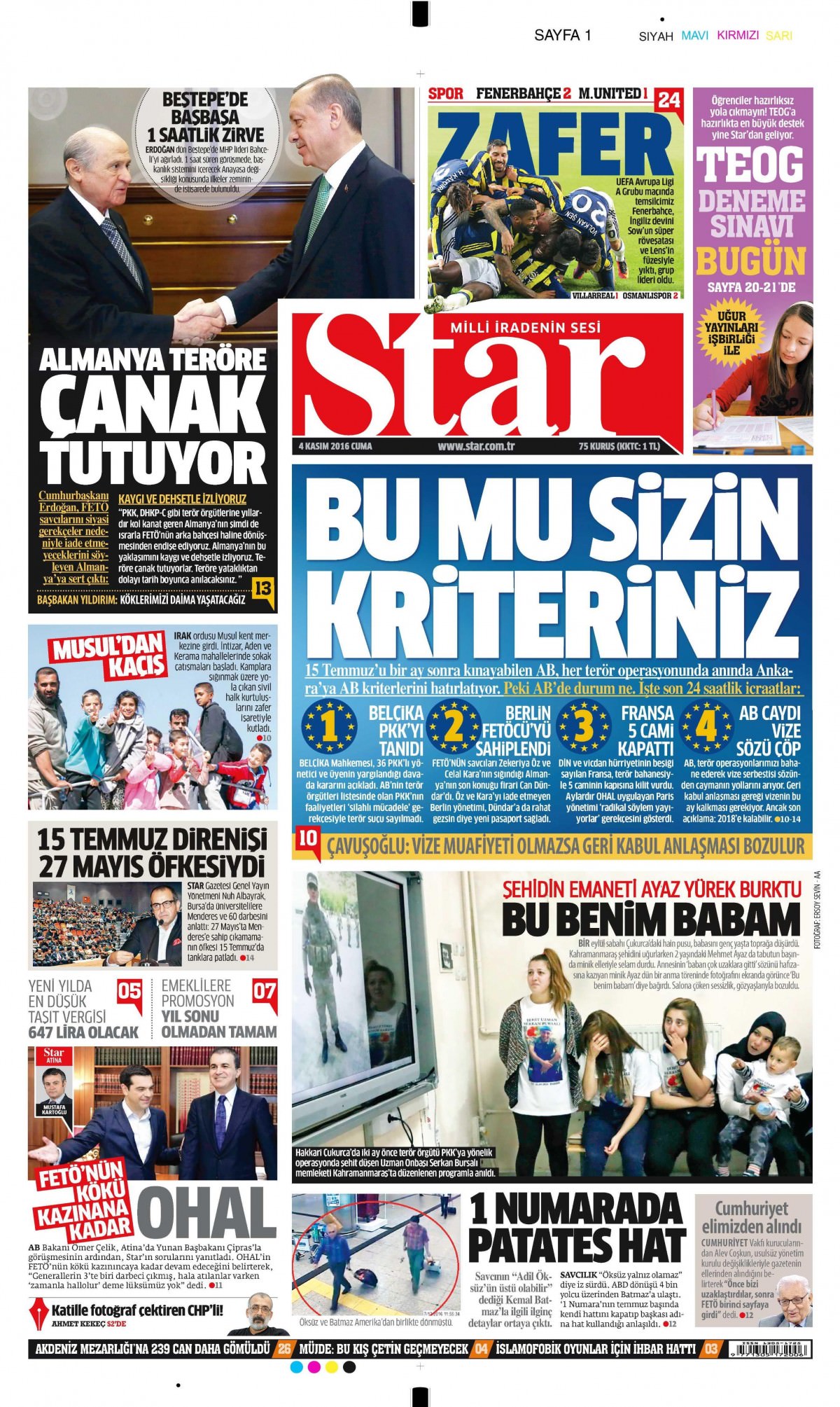 4 Kasım 2016 gazete manşetleri - 722