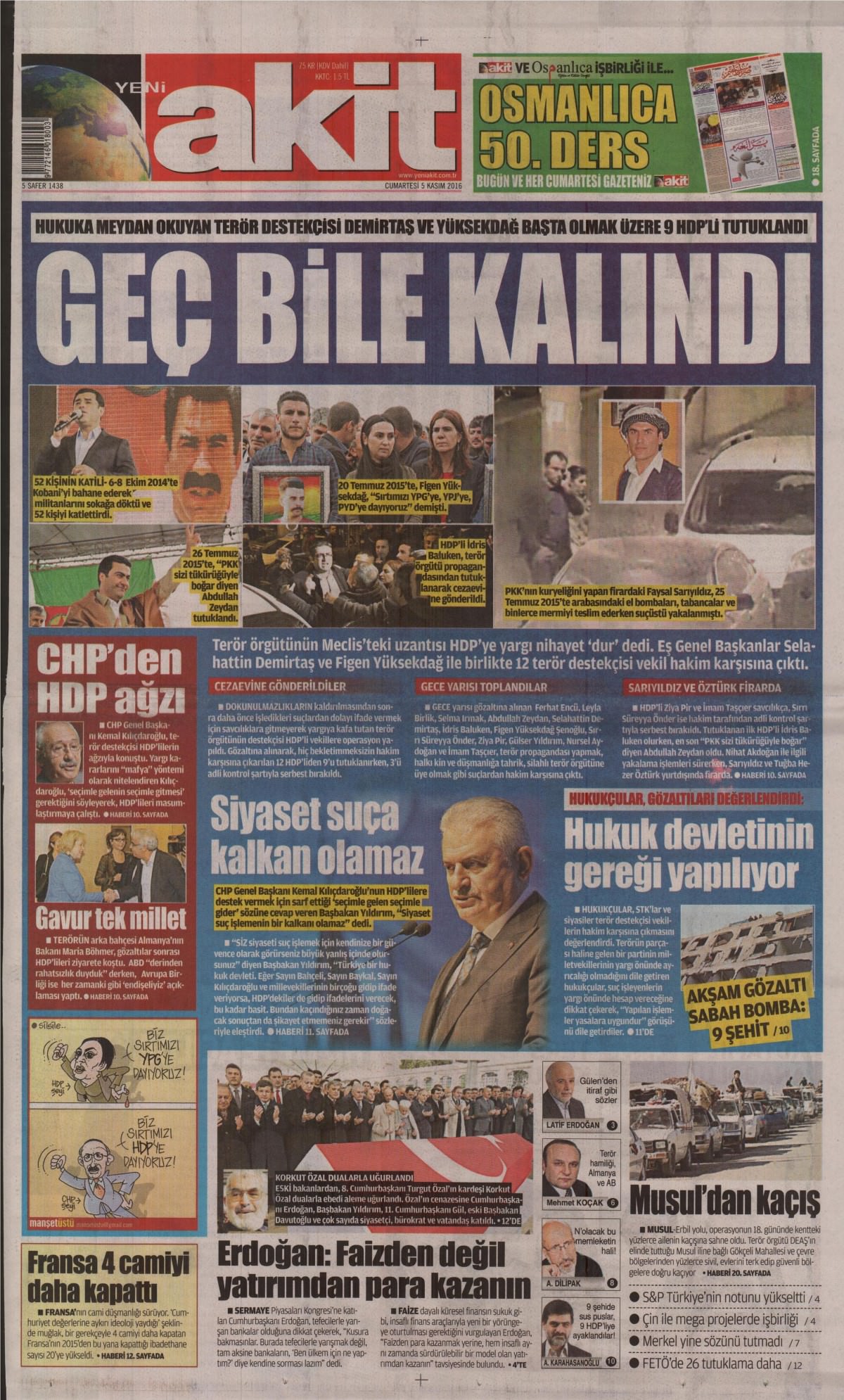 5 Kasım 2016 gazete manşetleri - 524