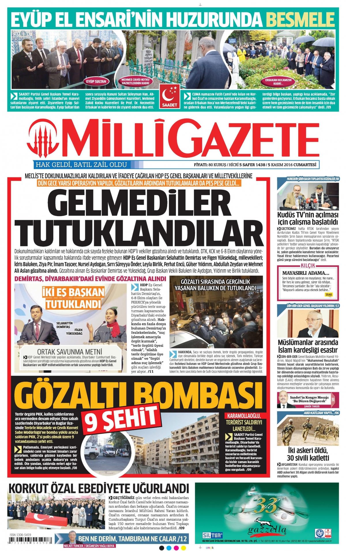 5 Kasım 2016 gazete manşetleri - 873