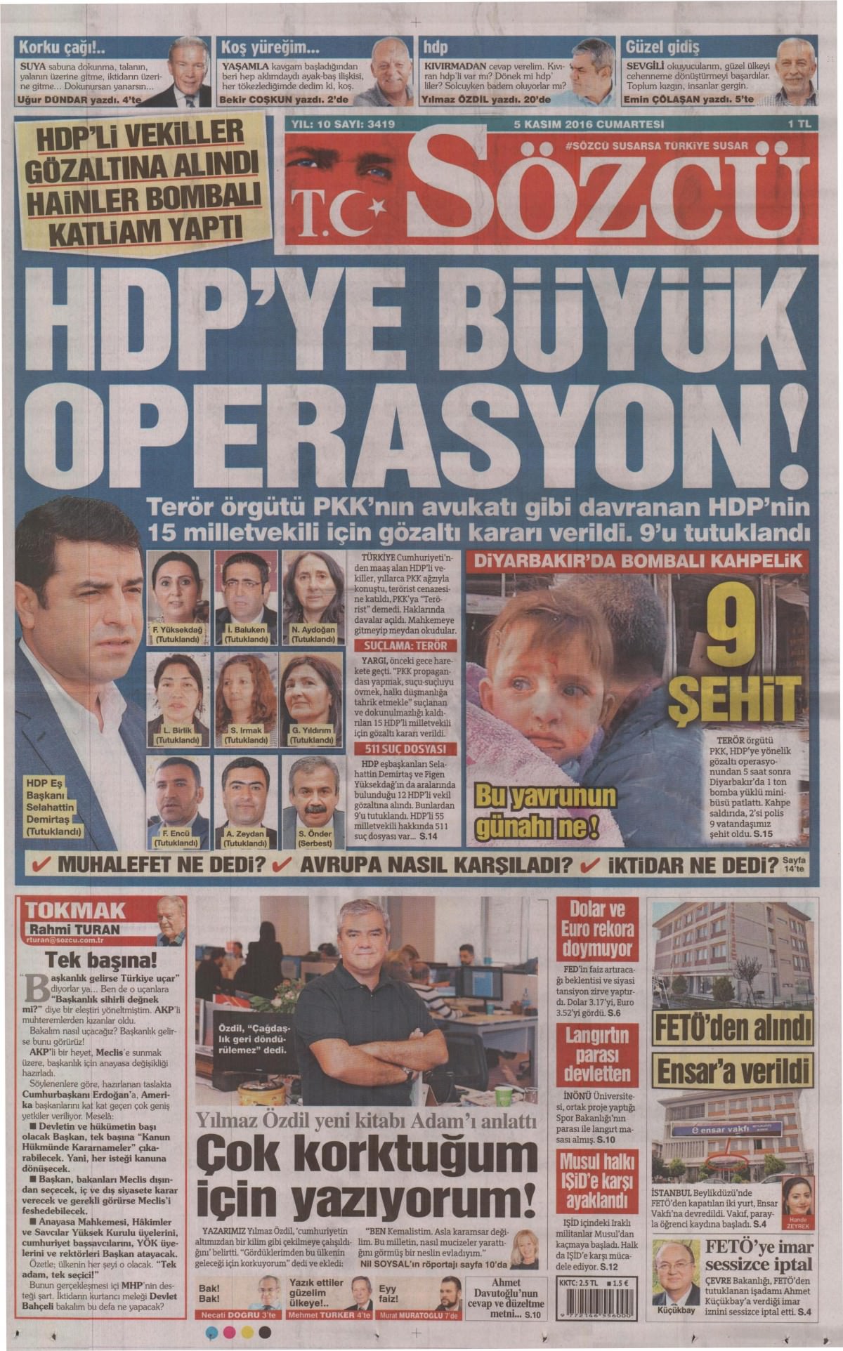 5 Kasım 2016 gazete manşetleri - 928