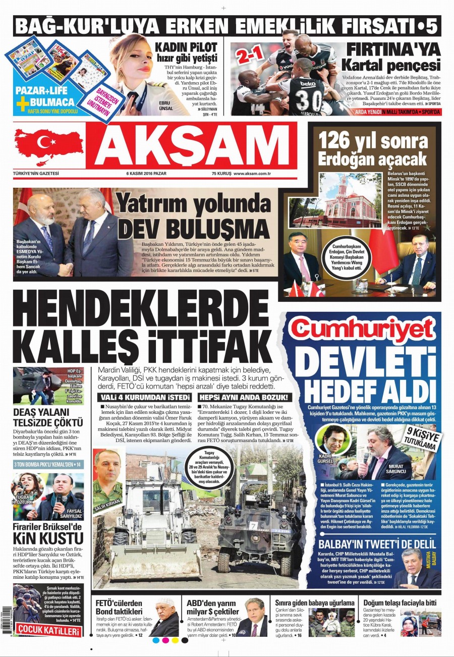6 Kasım 2016 gazete manşetleri - 914