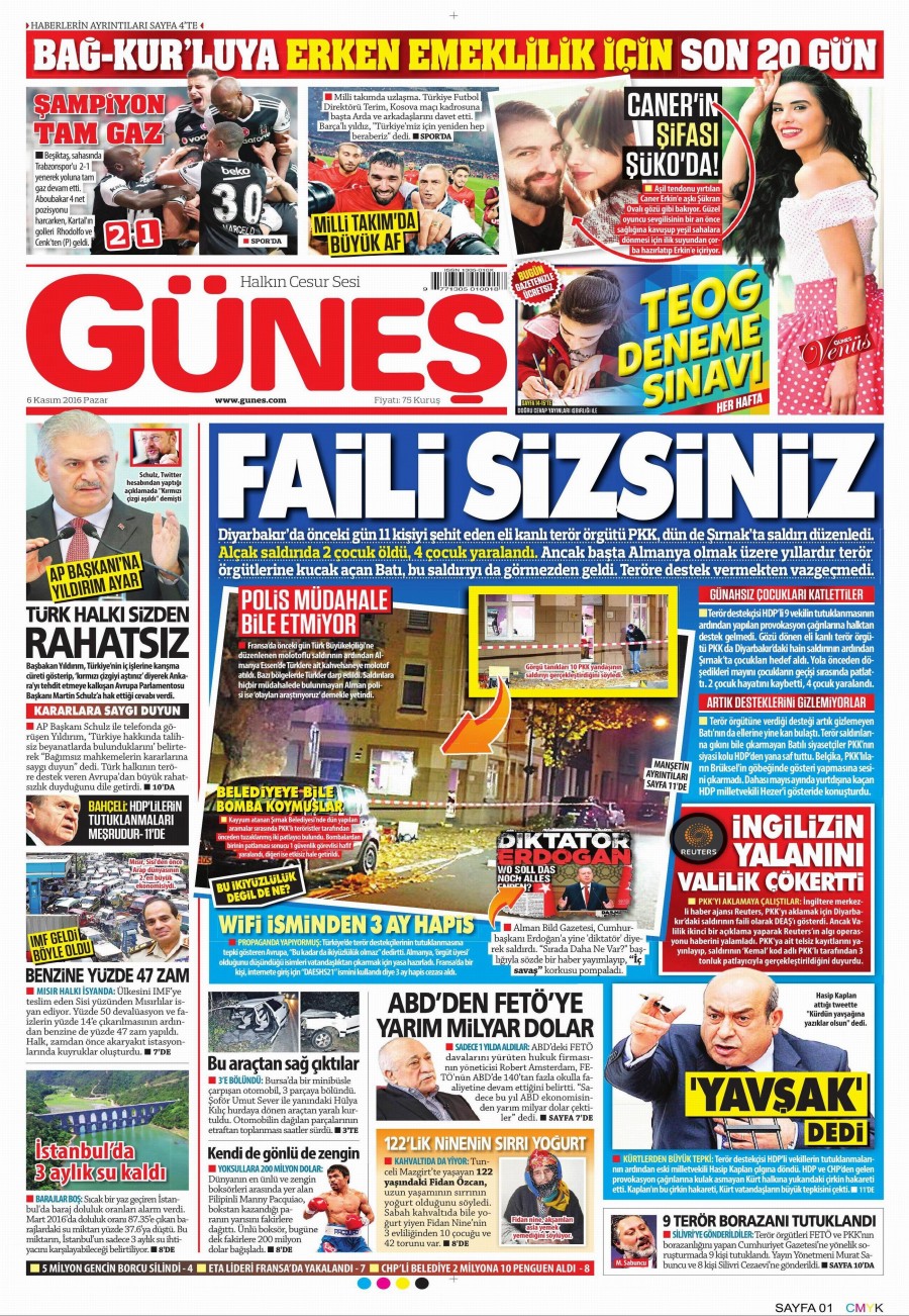 6 Kasım 2016 gazete manşetleri - 657