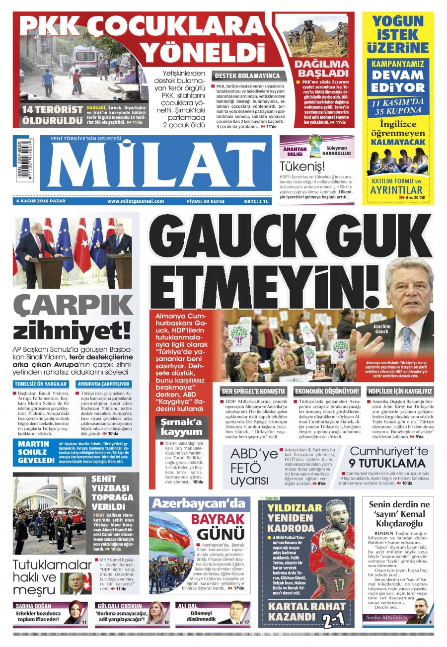 6 Kasım 2016 gazete manşetleri - 876