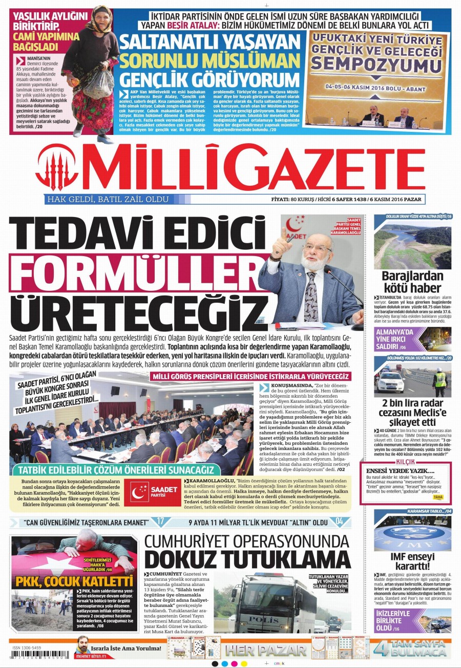 6 Kasım 2016 gazete manşetleri - 910