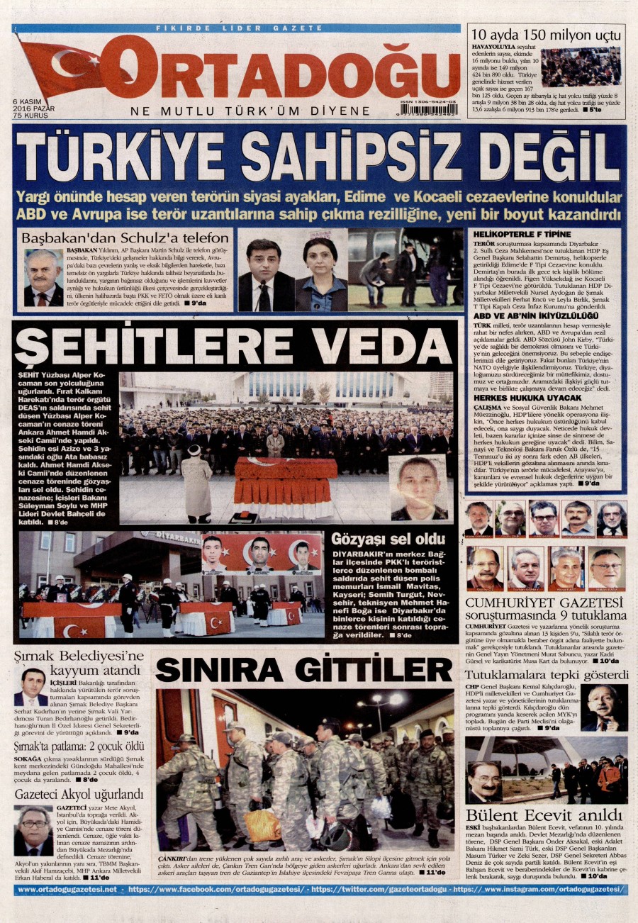 6 Kasım 2016 gazete manşetleri - 502
