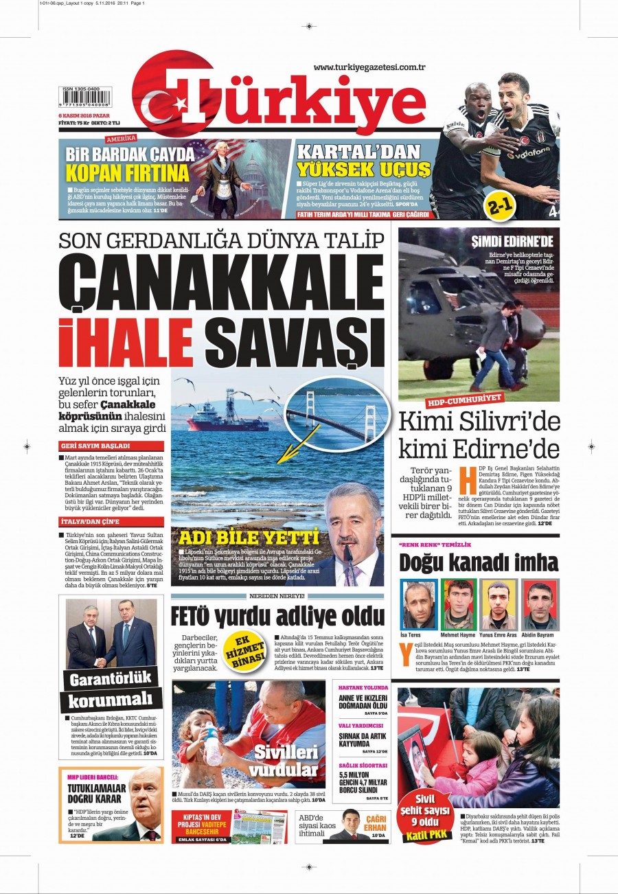 6 Kasım 2016 gazete manşetleri - 844