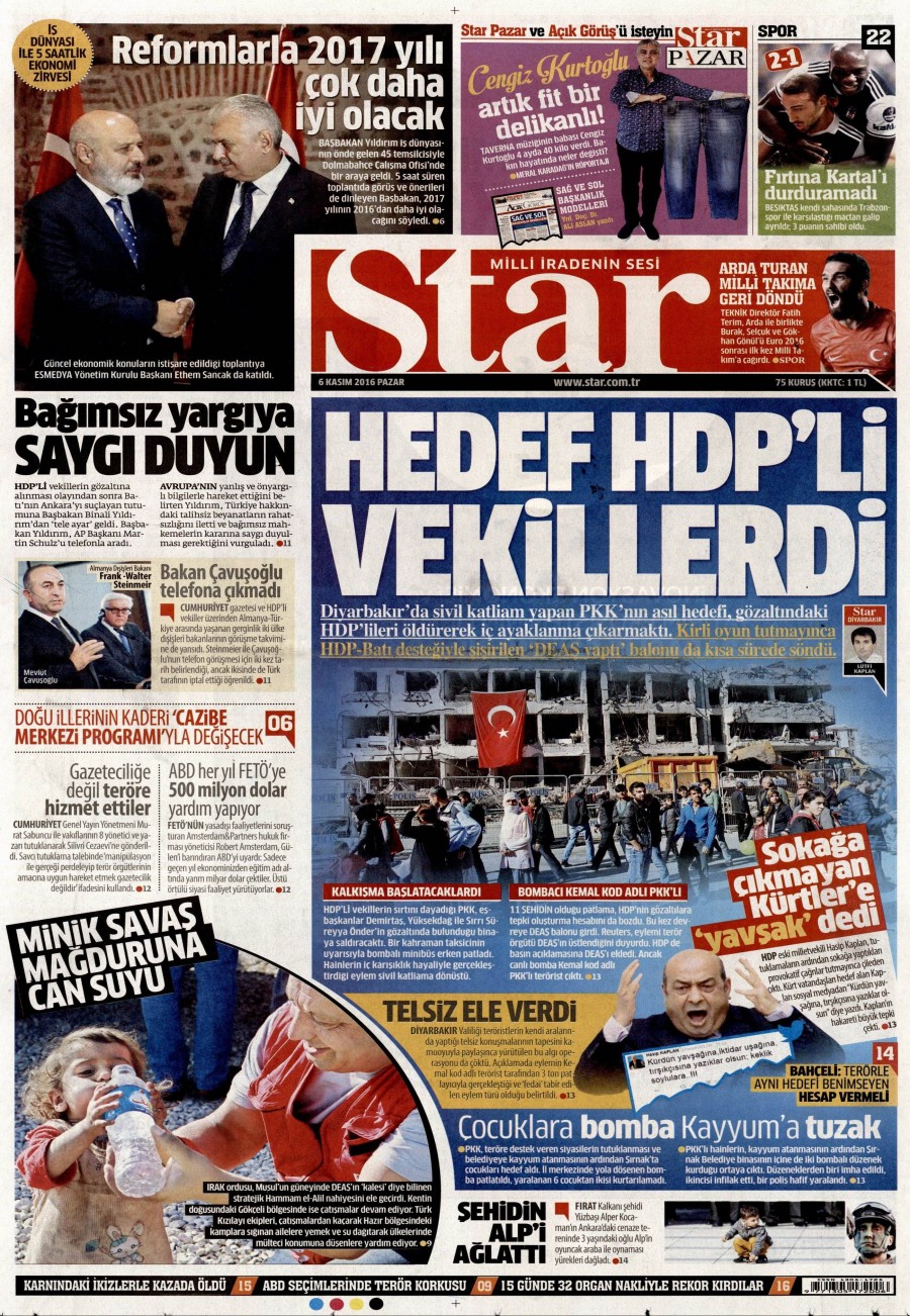 6 Kasım 2016 gazete manşetleri - 901