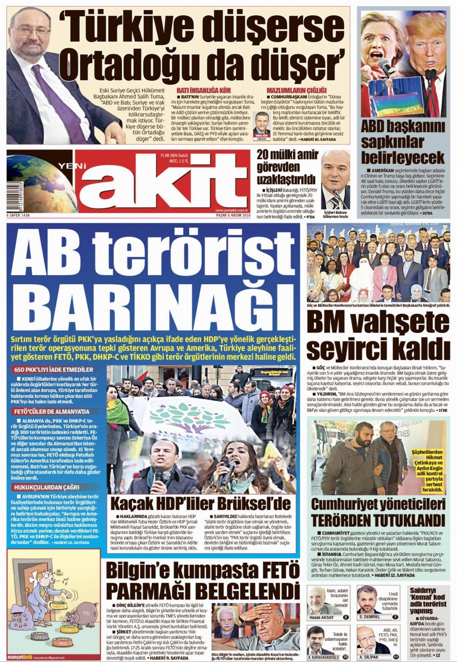 6 Kasım 2016 gazete manşetleri - 678