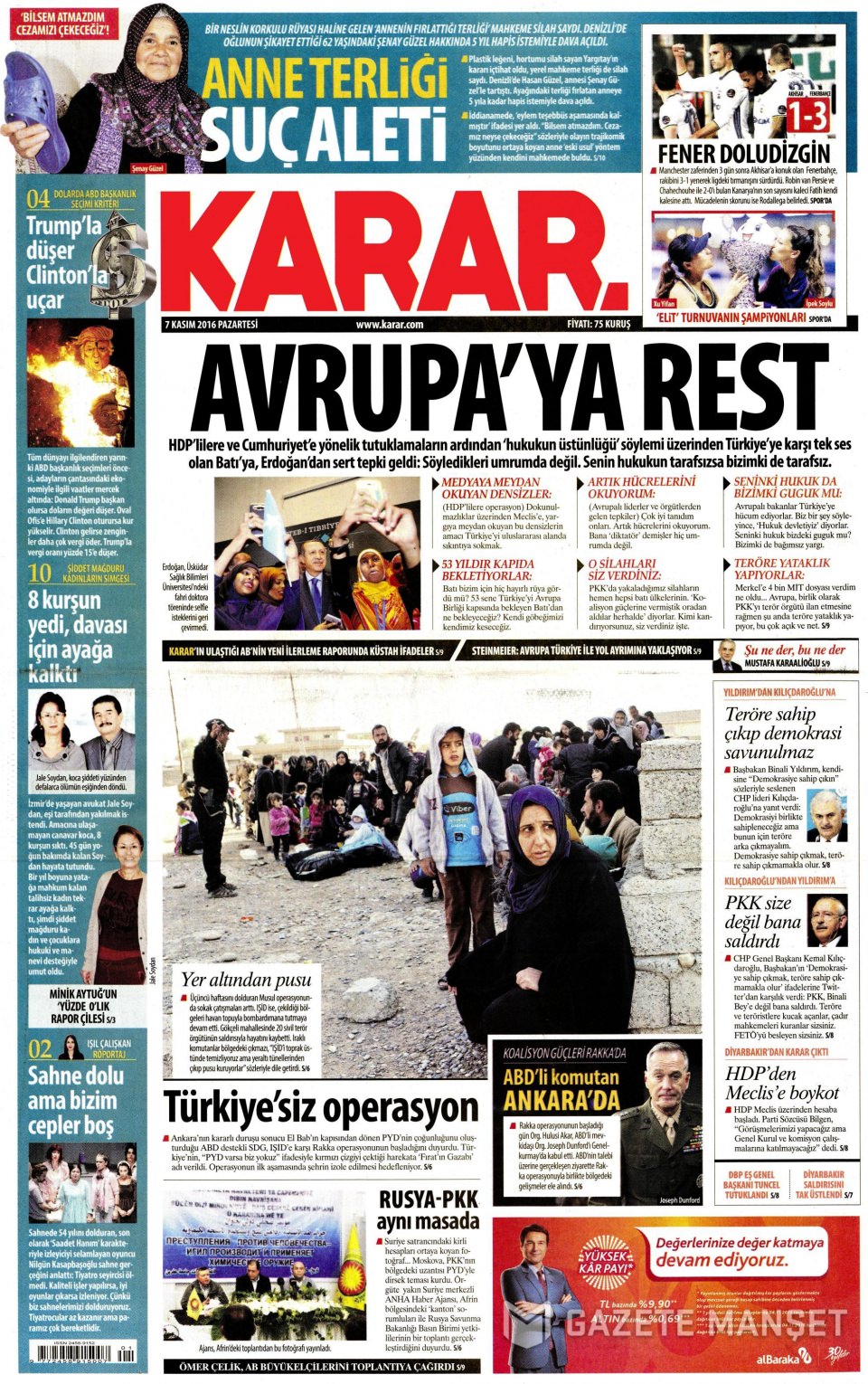 7 Kasım 2016 gazete manşetleri - 939