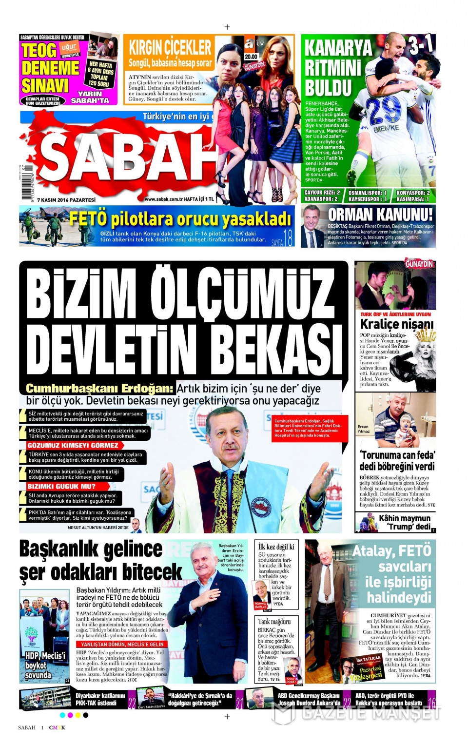 7 Kasım 2016 gazete manşetleri - 686