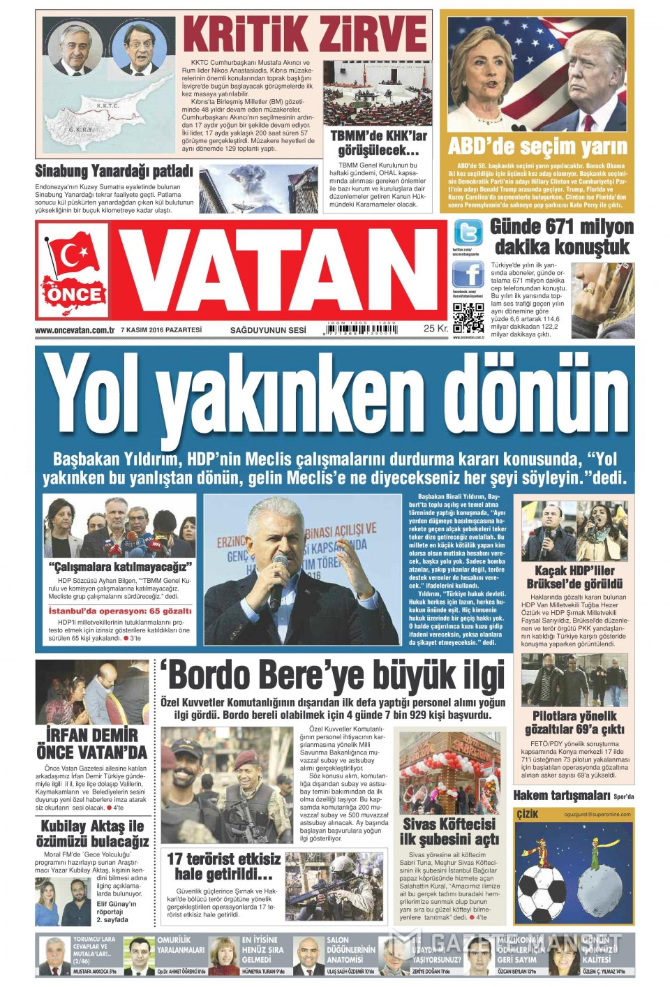 7 Kasım 2016 gazete manşetleri - 751