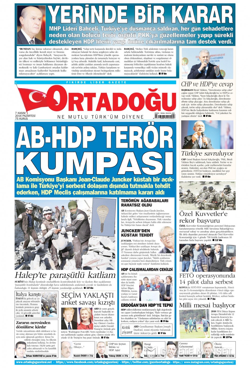 7 Kasım 2016 gazete manşetleri - 862