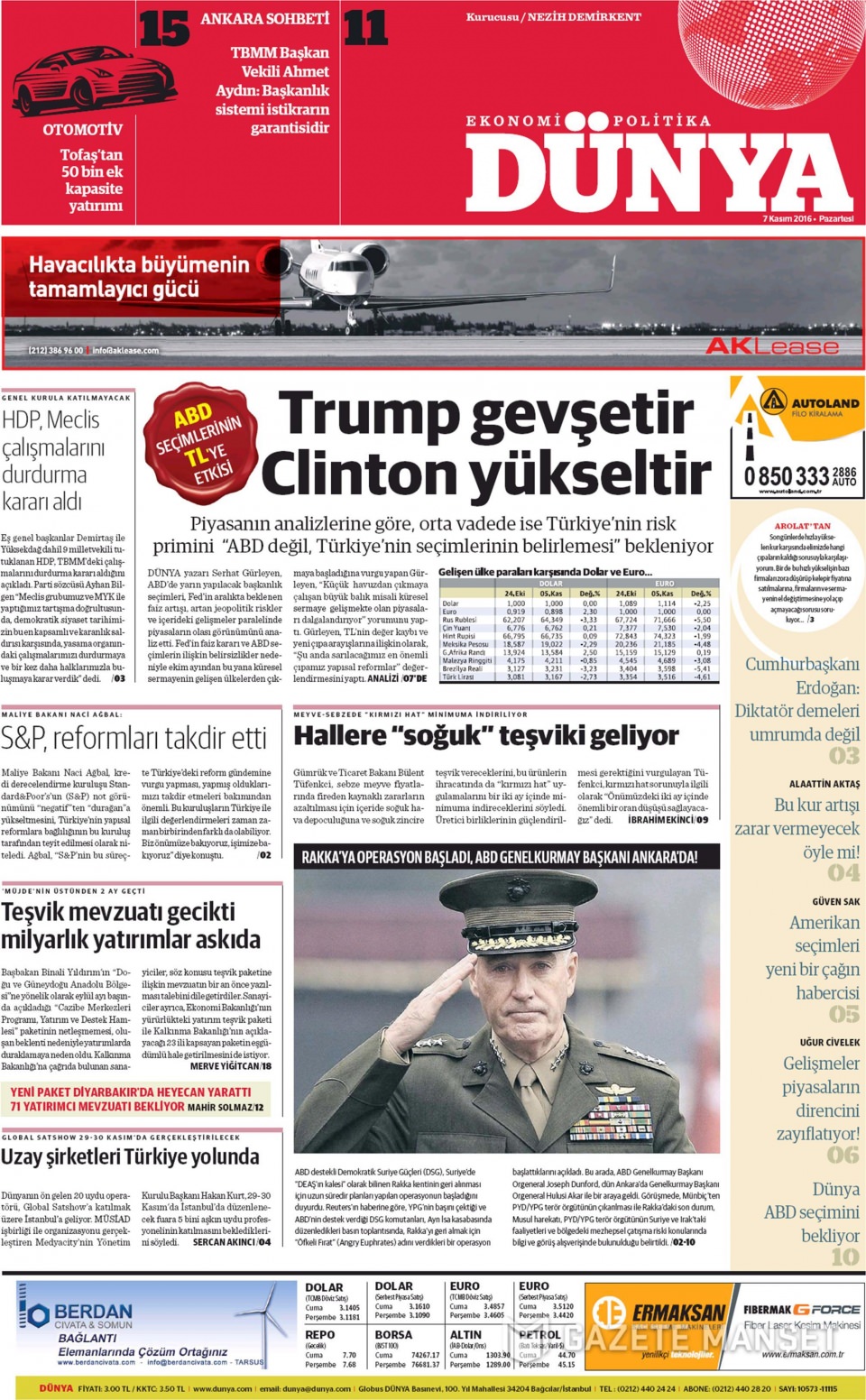 7 Kasım 2016 gazete manşetleri - 841