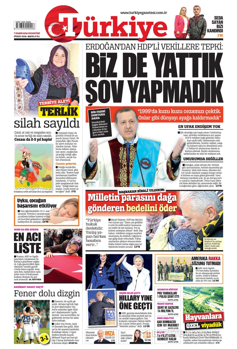 7 Kasım 2016 gazete manşetleri - 816