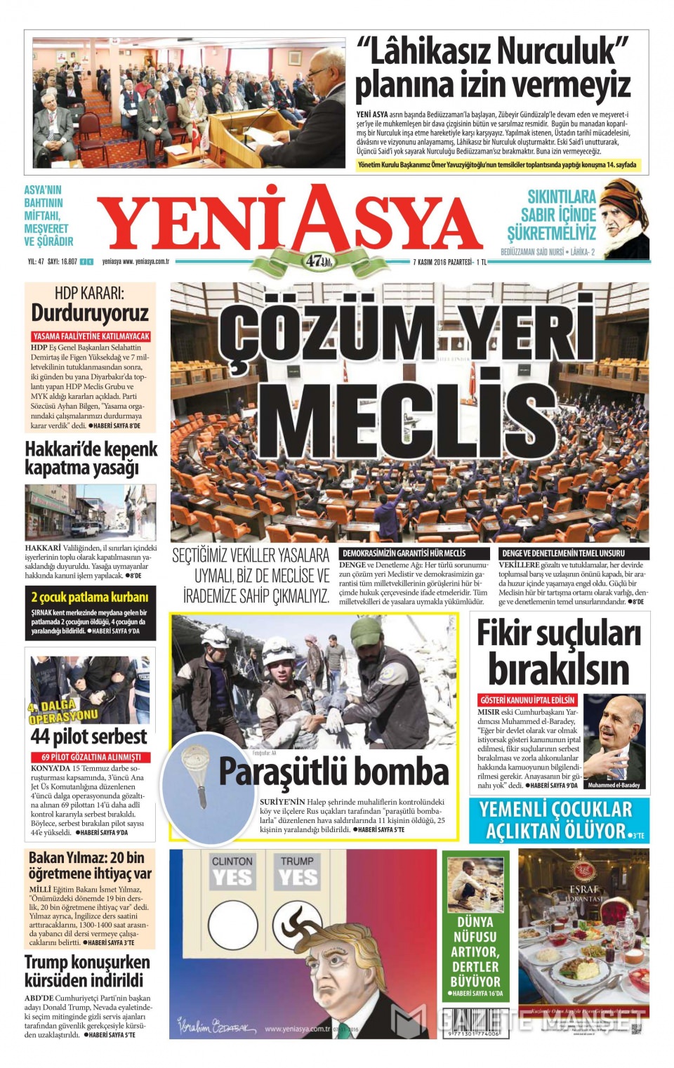 7 Kasım 2016 gazete manşetleri - 629