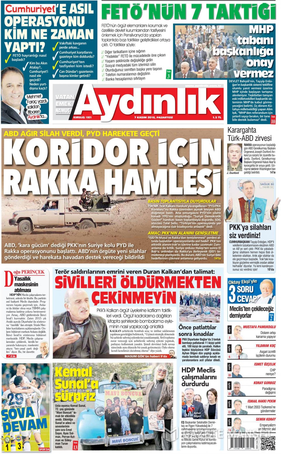 7 Kasım 2016 gazete manşetleri - 785