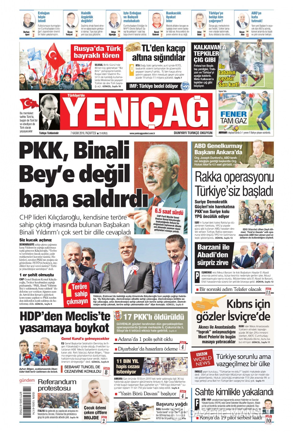 7 Kasım 2016 gazete manşetleri - 868